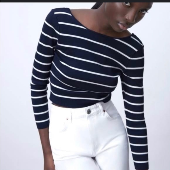 NWOT Zara Navy blue and white knit tank top - Picture 1 of 7